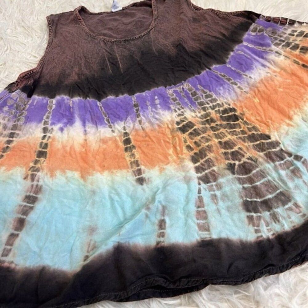Vintage Womens Cotton Sleeveless Tie Dye Boho Summer Tank Top Blouse One Size - Picture 11 of 11